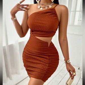 Elegant Brown One-Shoulder Dress